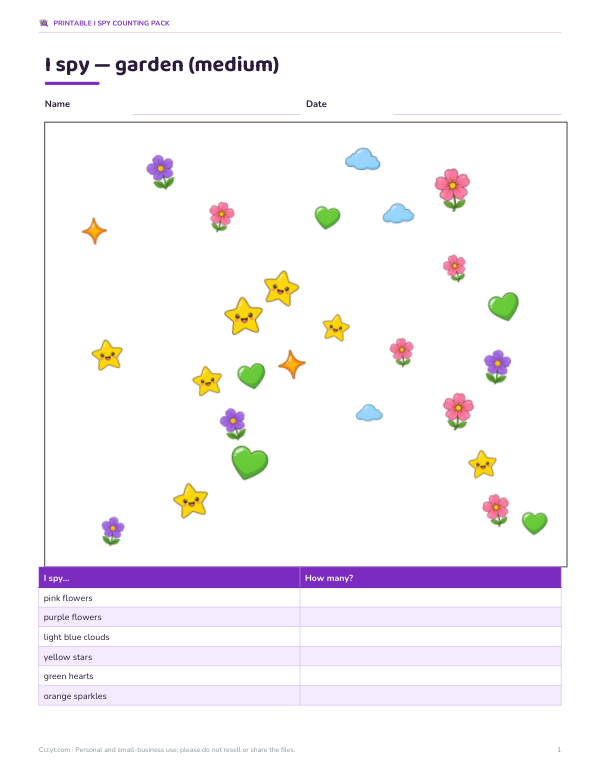 Preview of Printable Garden I Spy Counting