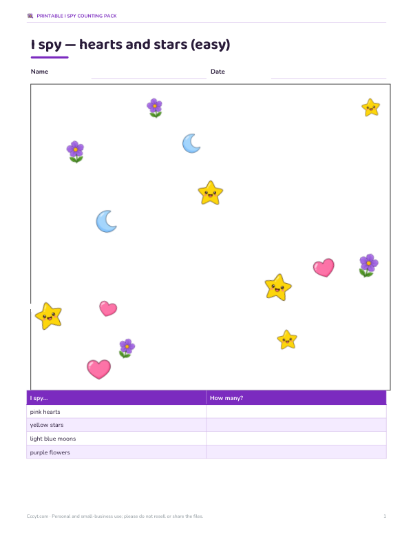 Preview of Printable I Spy Counting Sheet