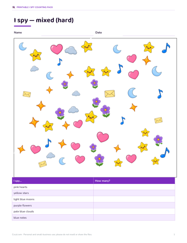 Preview of Mixed I Spy Counting Printable